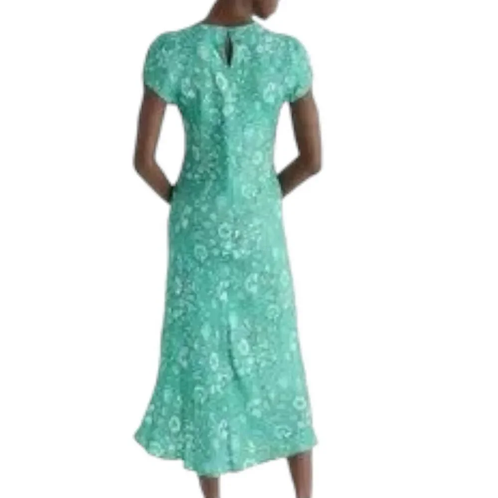JCrew Gwyneth Dress Womens 0 Green Floral Marigold Bloom Lightweight Midi Spring